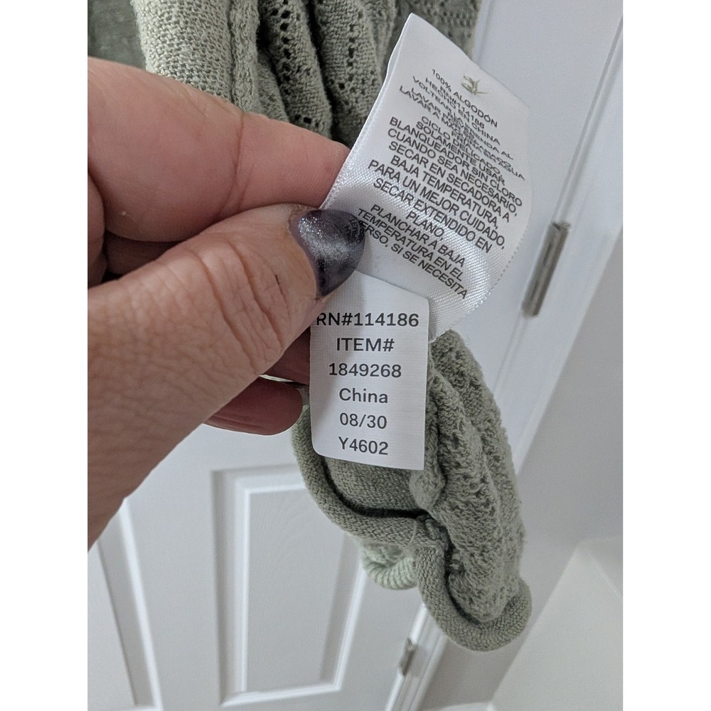 Frye, Women's XL Pointelle Button Front Cardigan, 100% Cotton, Seagrass,‎ Knit - Picture 4 of 5